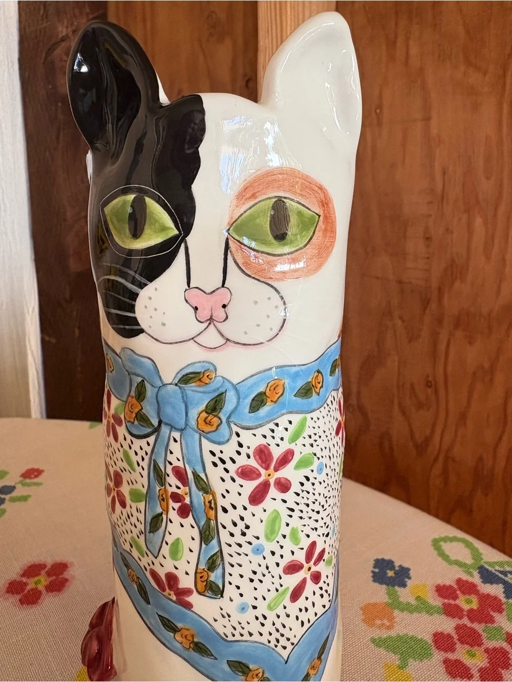 Vintage Susan Paley Catrina Cat Vase by Ganz Whimsical Folk Art 10